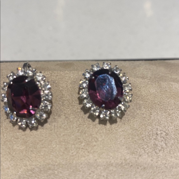Elegant Silver And Purple Crystal stone Clip On Earrings - Picture 4 of 6